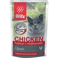 Blitz Classic пауч для кошек кусочки в соусе Курица с потрошками, 24 шт
