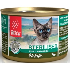 Blitz Holistic Sterilised консервы для стерил. кошек и кастр. котов, Утка с индейкой, 200 г